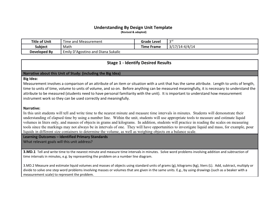 Understanding by Design Unit Template s20