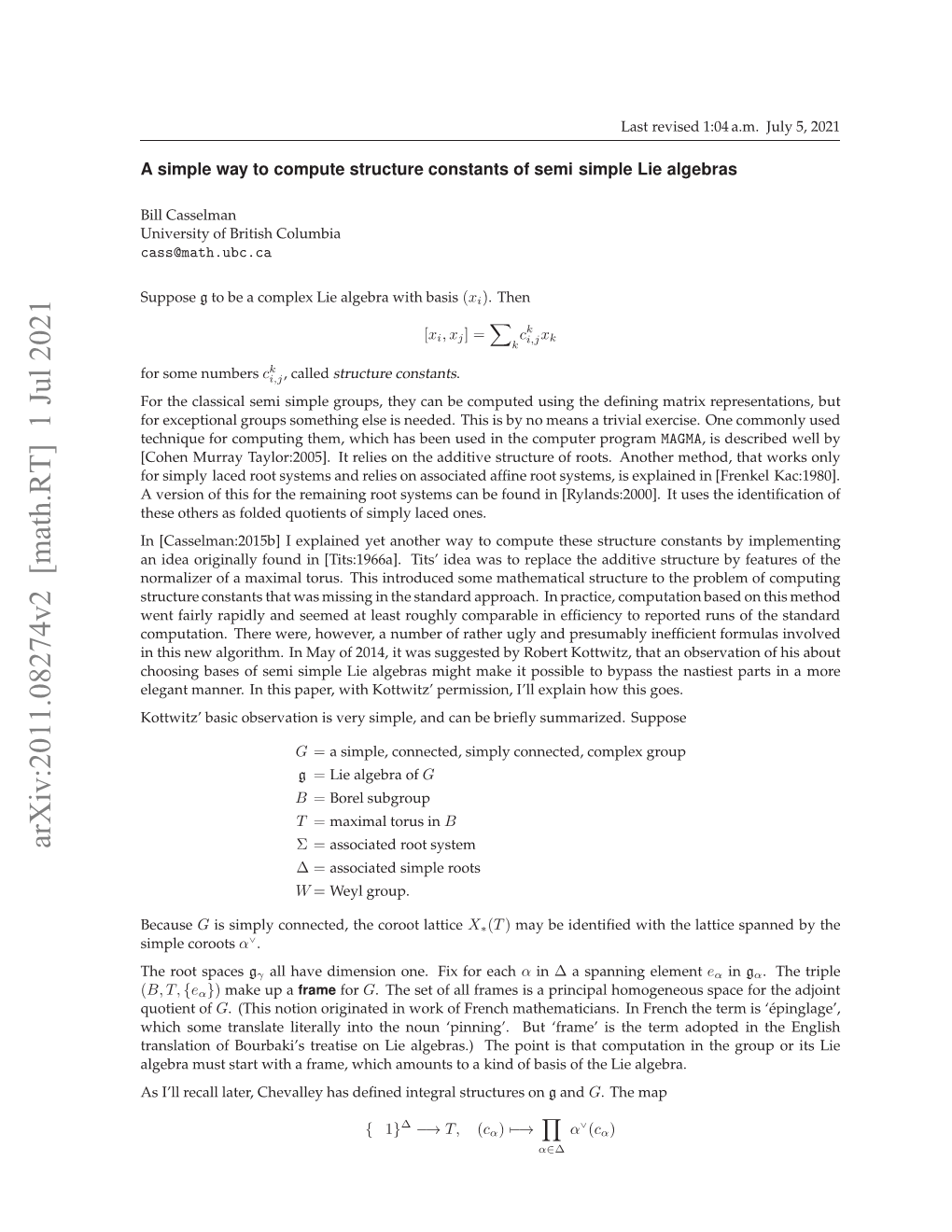 Arxiv:2011.08274V2 [Math.RT] 1 Jul 2021