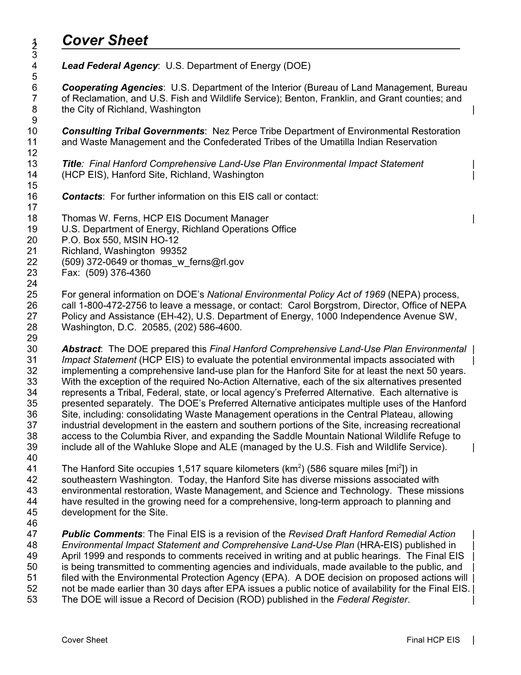 Final Hanford Comprehensive Land-Use Plan Environmental Impact