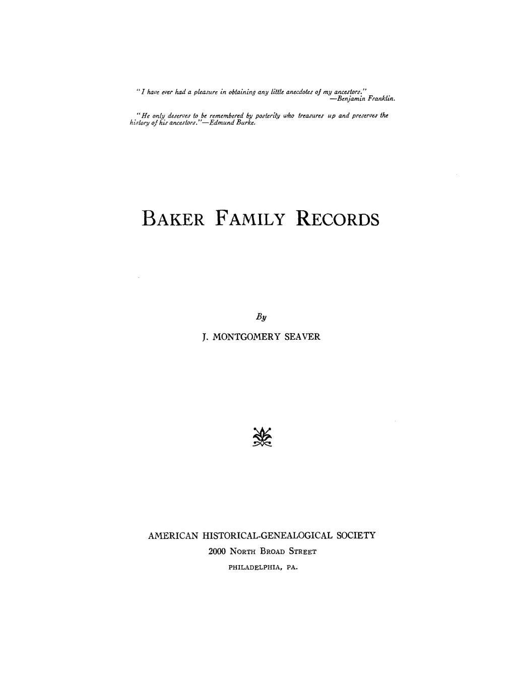 Baker Family Records