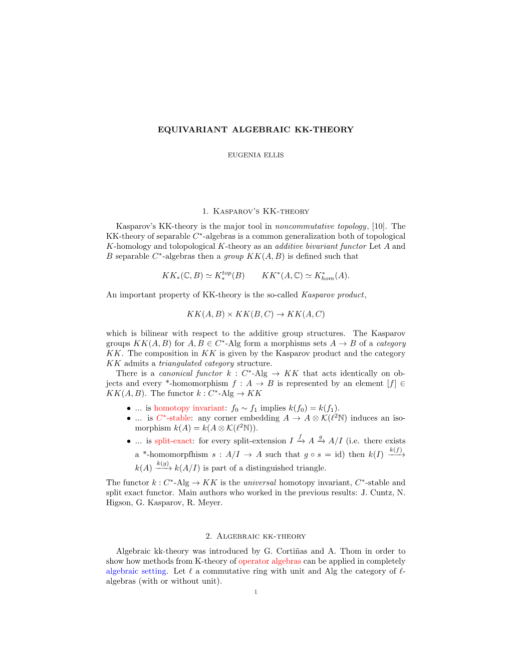 EQUIVARIANT ALGEBRAIC KK-THEORY 1. Kasparov's KK