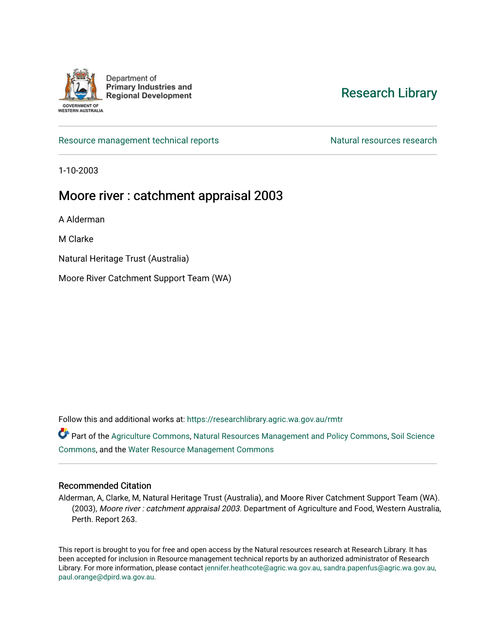 Moore River : Catchment Appraisal 2003