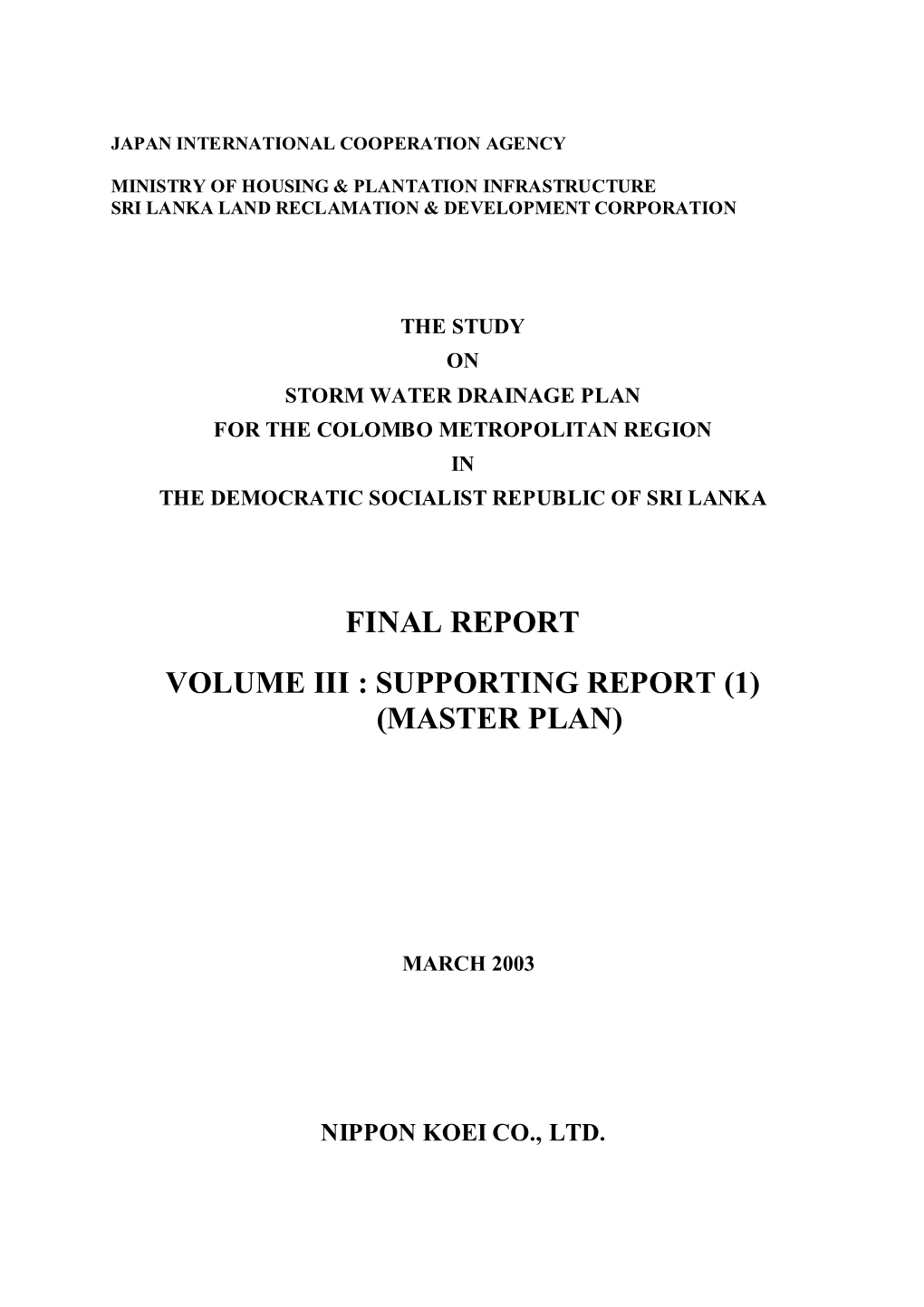 Final Report Volume Iii : Supporting Report (1) (Master Plan)