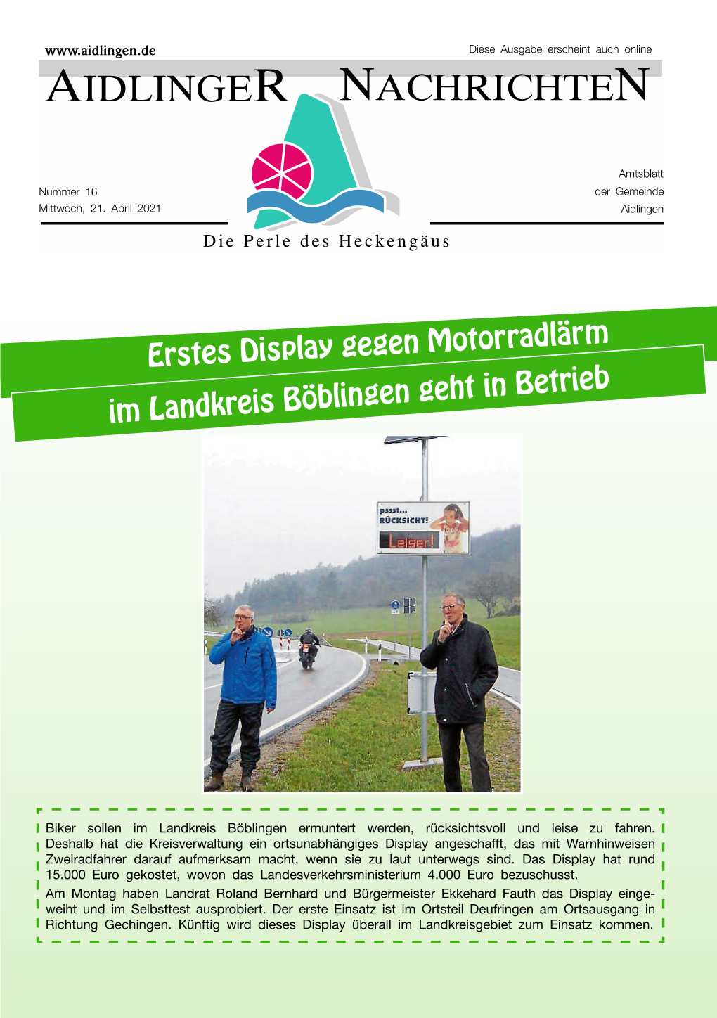 Erstes Display Gegen Motorradlärm Im Landkreis Böblingen Geht in Betrieb