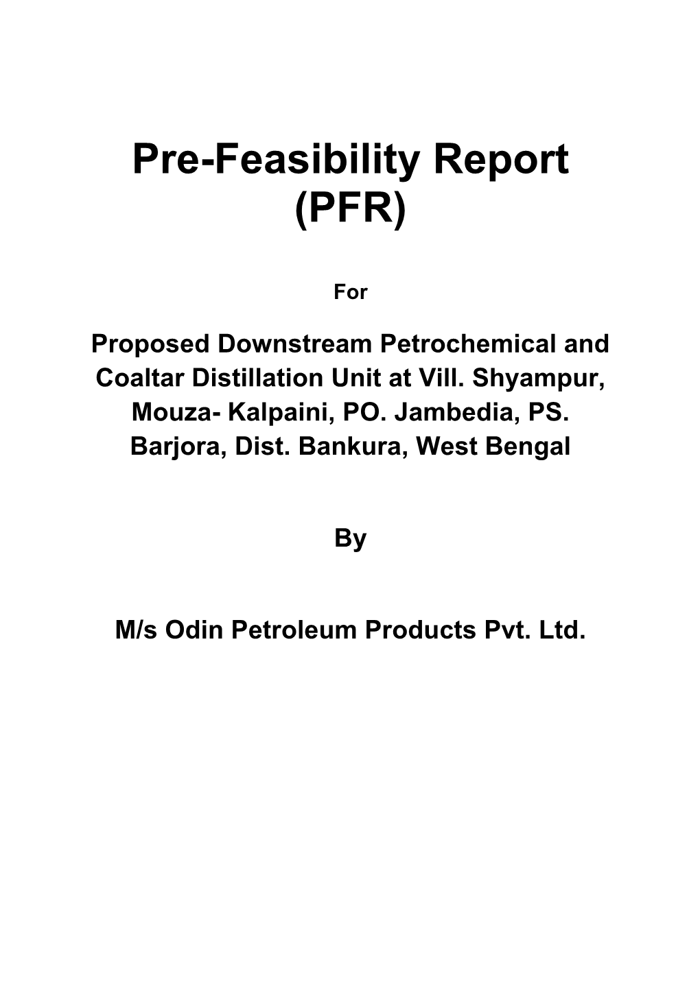 Pre-Feasibility Report (PFR)