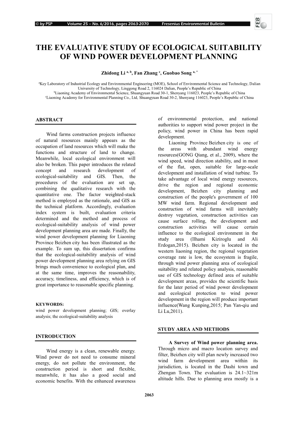 The Evaluative Study of Ecological Suitability of Wind Power Development Planning