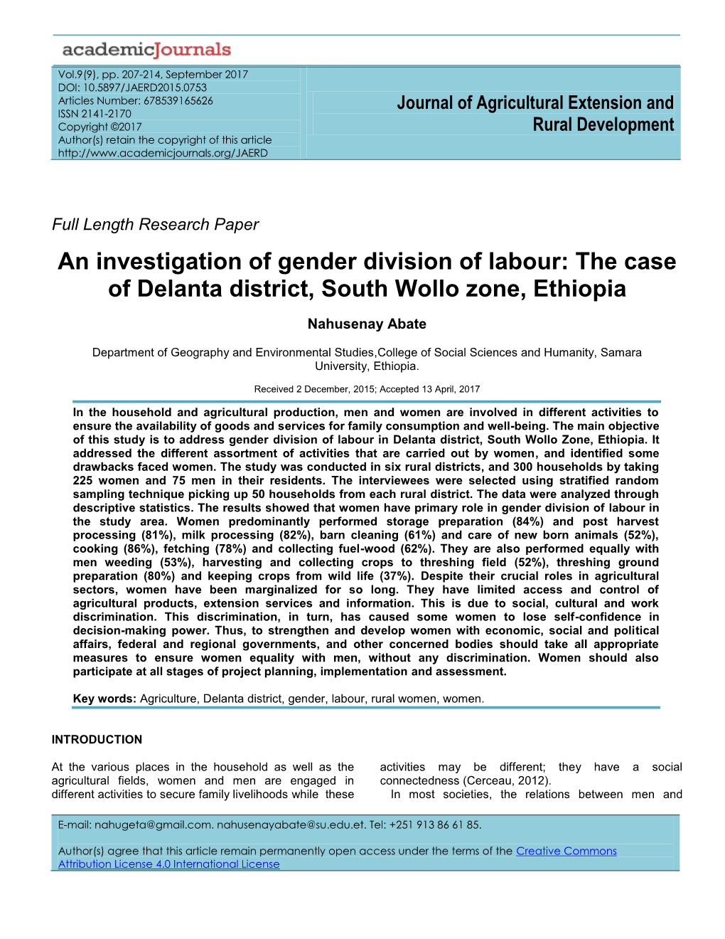 The Case of Delanta District, South Wollo Zone, Ethiopia