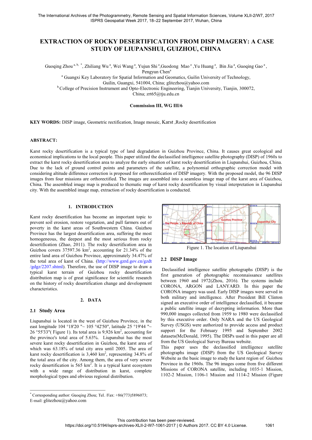 Extraction of Rocky Desertification from Disp Imagery: a Case Study of Liupanshui, Guizhou, China