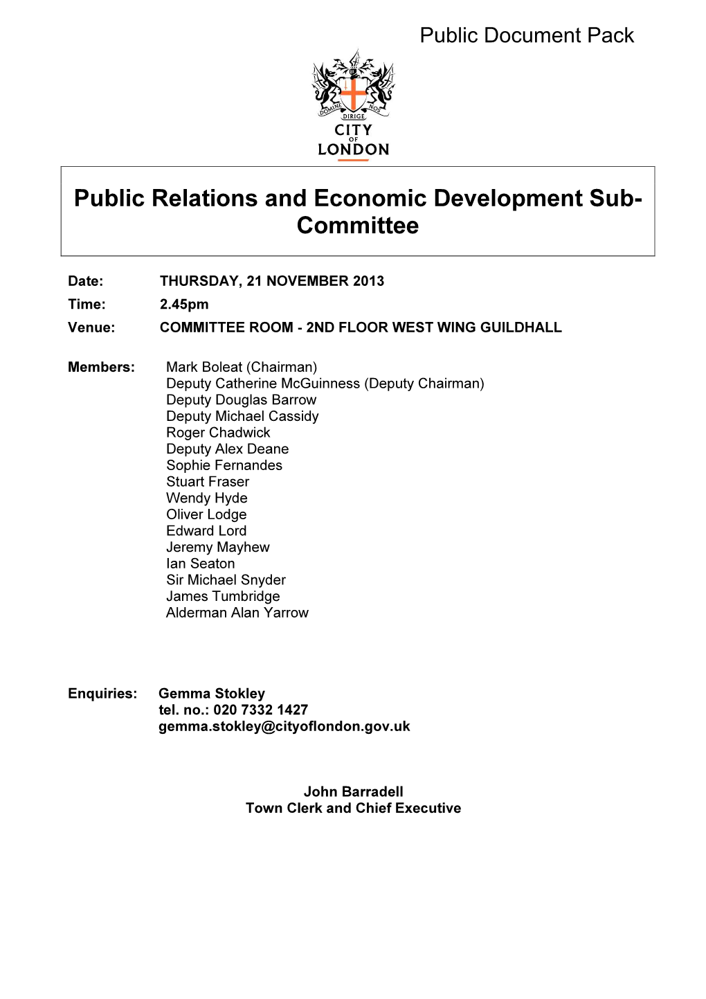 Public Relations and Economic Development Sub- Committee