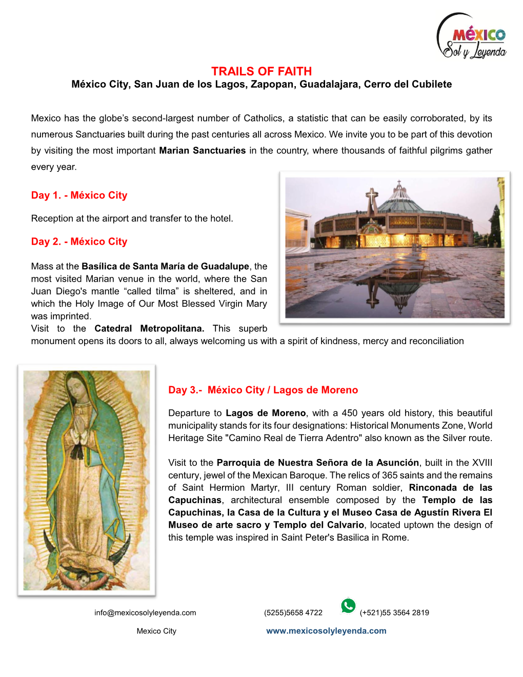 TRAILS of FAITH México City, San Juan De Los Lagos, Zapopan, Guadalajara, Cerro Del Cubilete