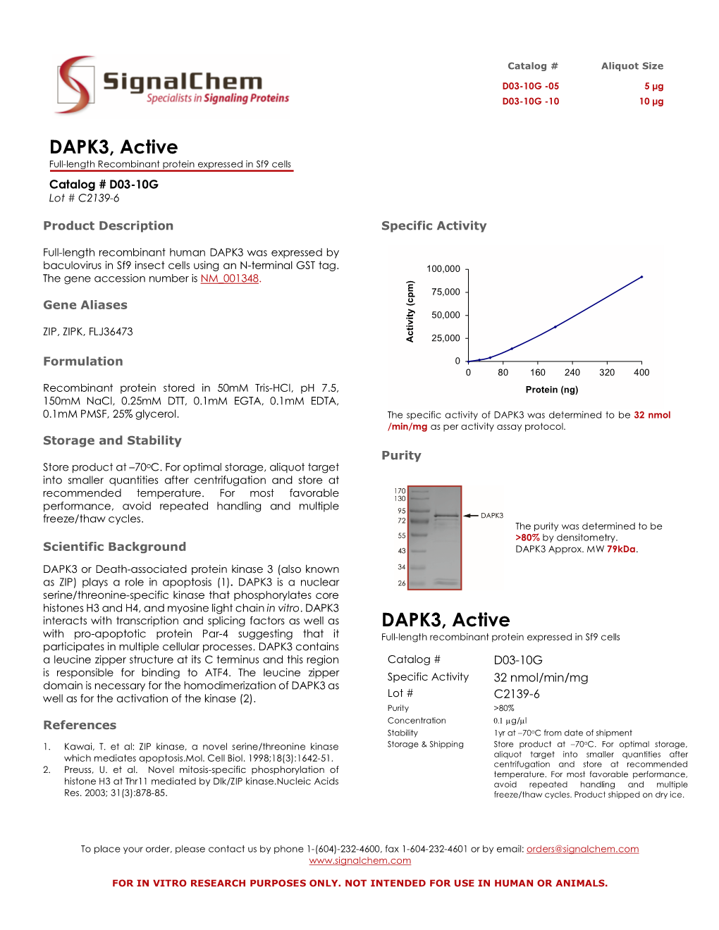 DAPK3, Active Full-Length Recombinant Protein Expressed in Sf9 Cells