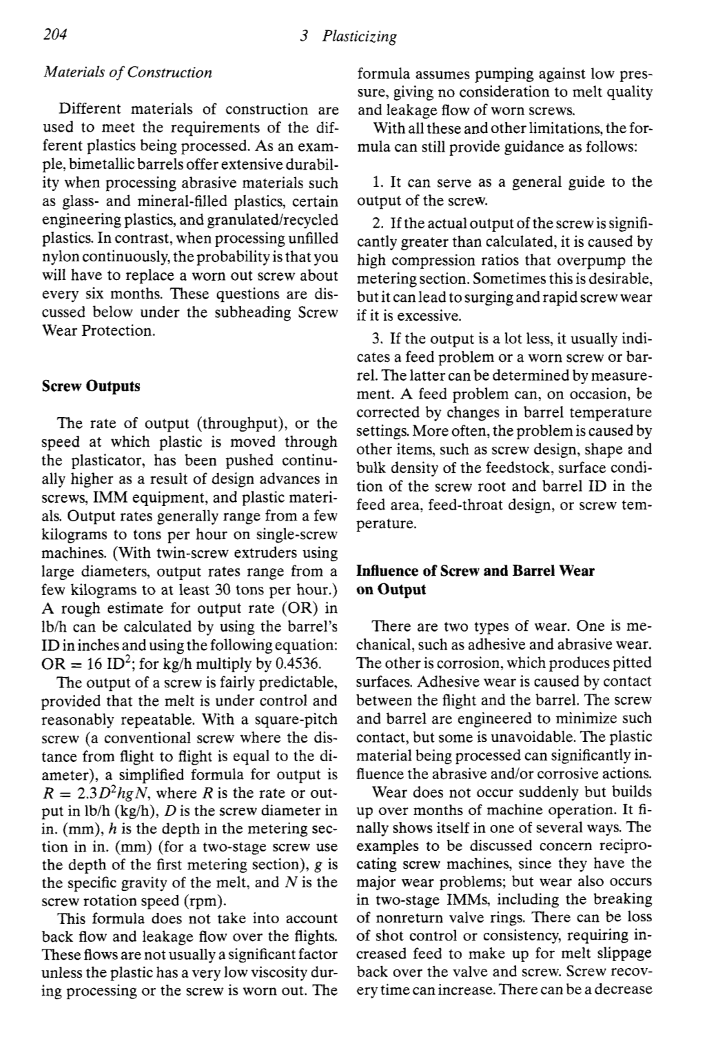 204 Screw Outputs Influence of Screw and Barrel Wear on Output