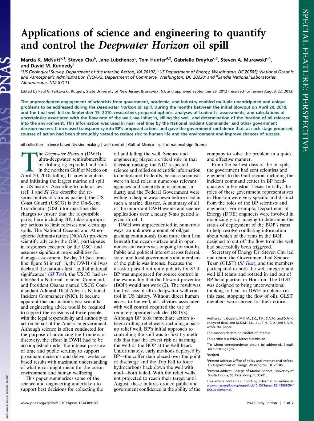 Applications of Science and Engineering to Quantify and Control the Deepwater Horizon Oil Spill