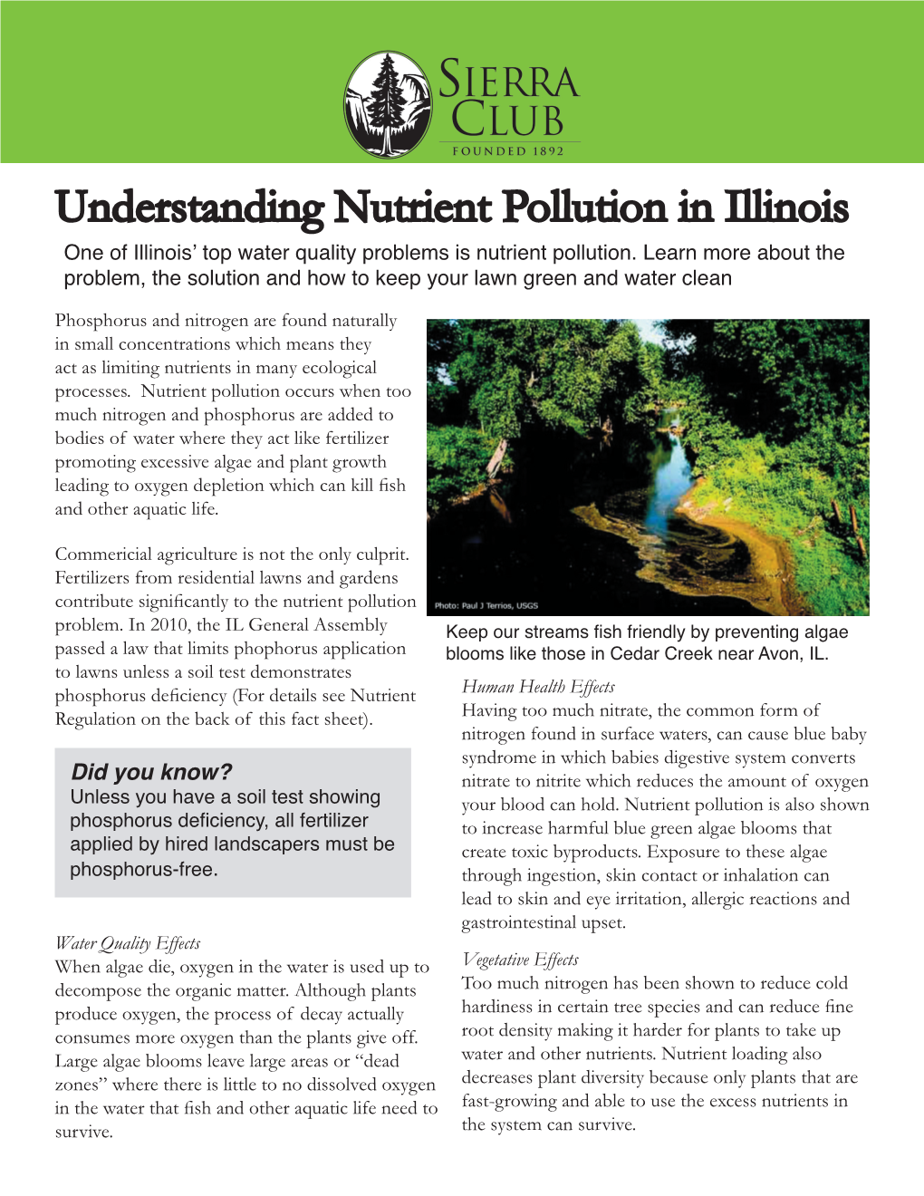 Nutrient Pollution Fact Sheet