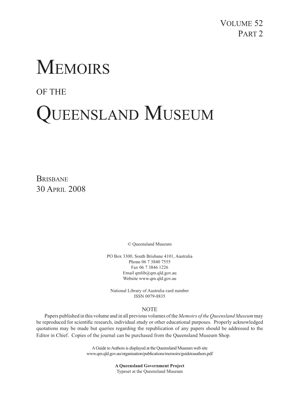 Memoirs Queensland Museum