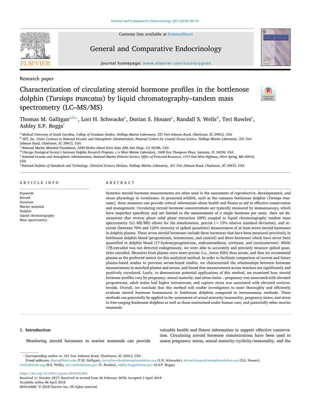 Characterization of Circulating Steroid Hormone Profiles in the Bottlenose