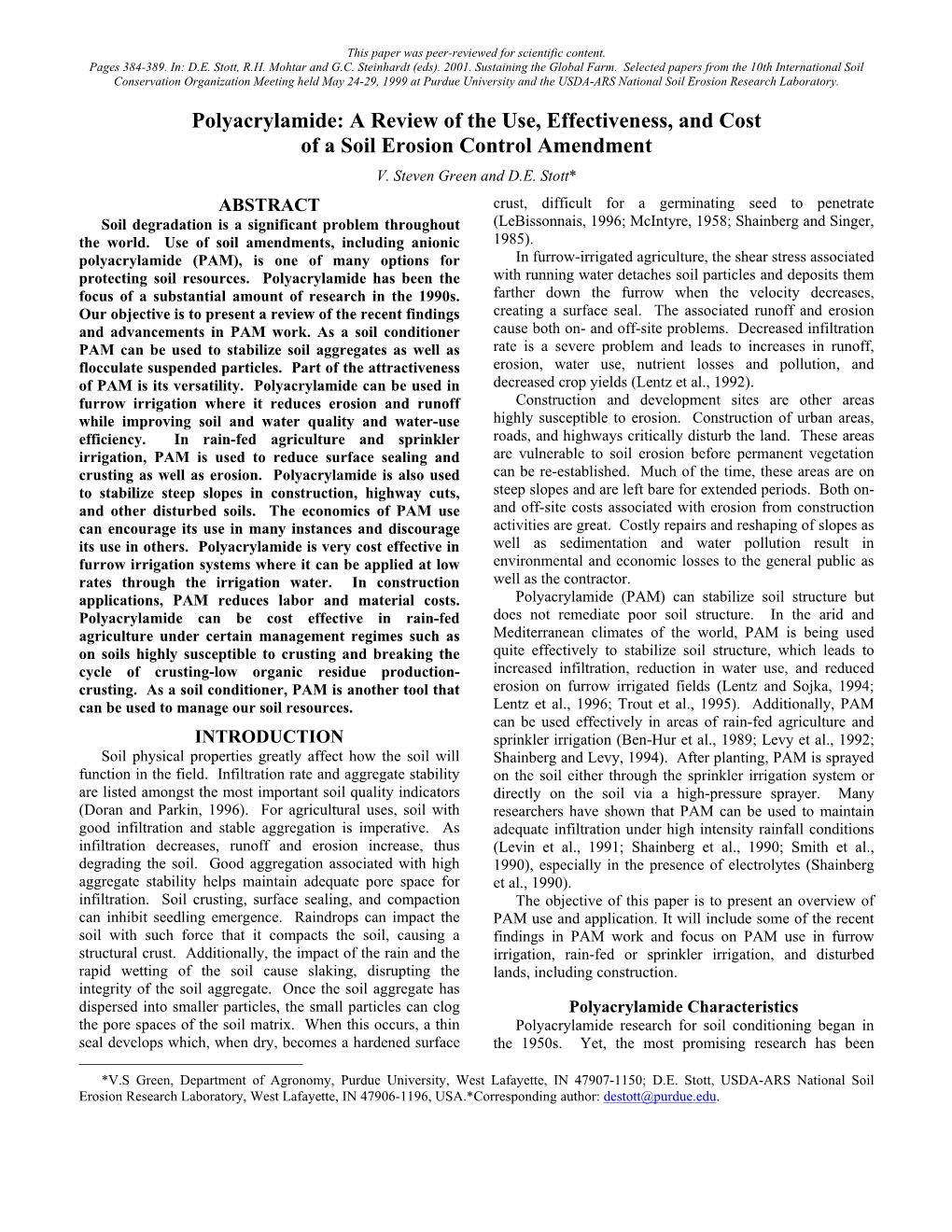 Polyacrylamide: a Review of the Use, Effectiveness, and Cost of a Soil Erosion Control Amendment V