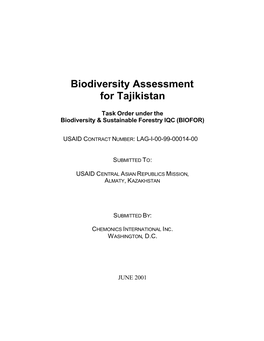 Biodiversity Assessment for Tajikistan