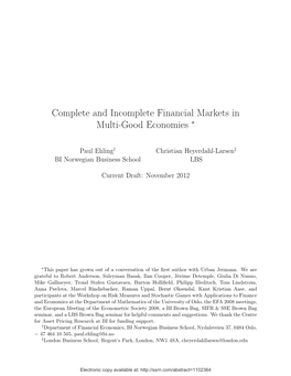 Complete and Incomplete Financial Markets in Multi-Good Economies ∗