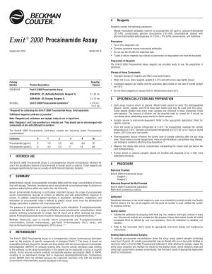 Procainamide Assay Precautions • for in Vitro Diagnostic Use