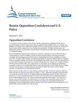 Russia: Opposition Crackdown and U.S. Policy