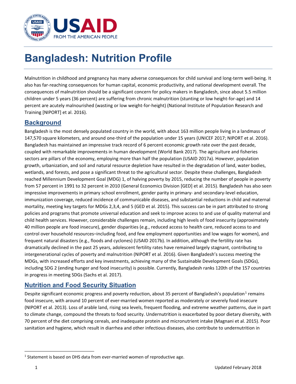 Bangladesh: Nutrition Profile