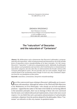 The “Naturalism” of Descartes and the Naturalism of “Cartesians”