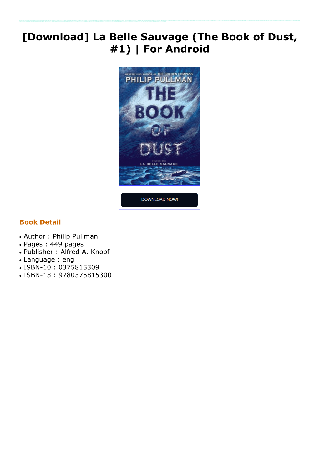 La Belle Sauvage (The Book of Dust, #1) | for Android