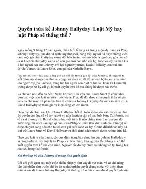 Quyền Thừa Kế Johnny Hallyday: Luật Mỹ Hay Luật Pháp Sẽ Thắng Thế ?