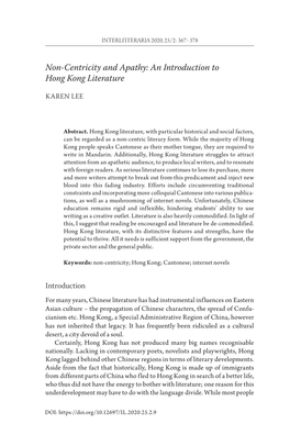 An Introduction to Hong Kong Literature
