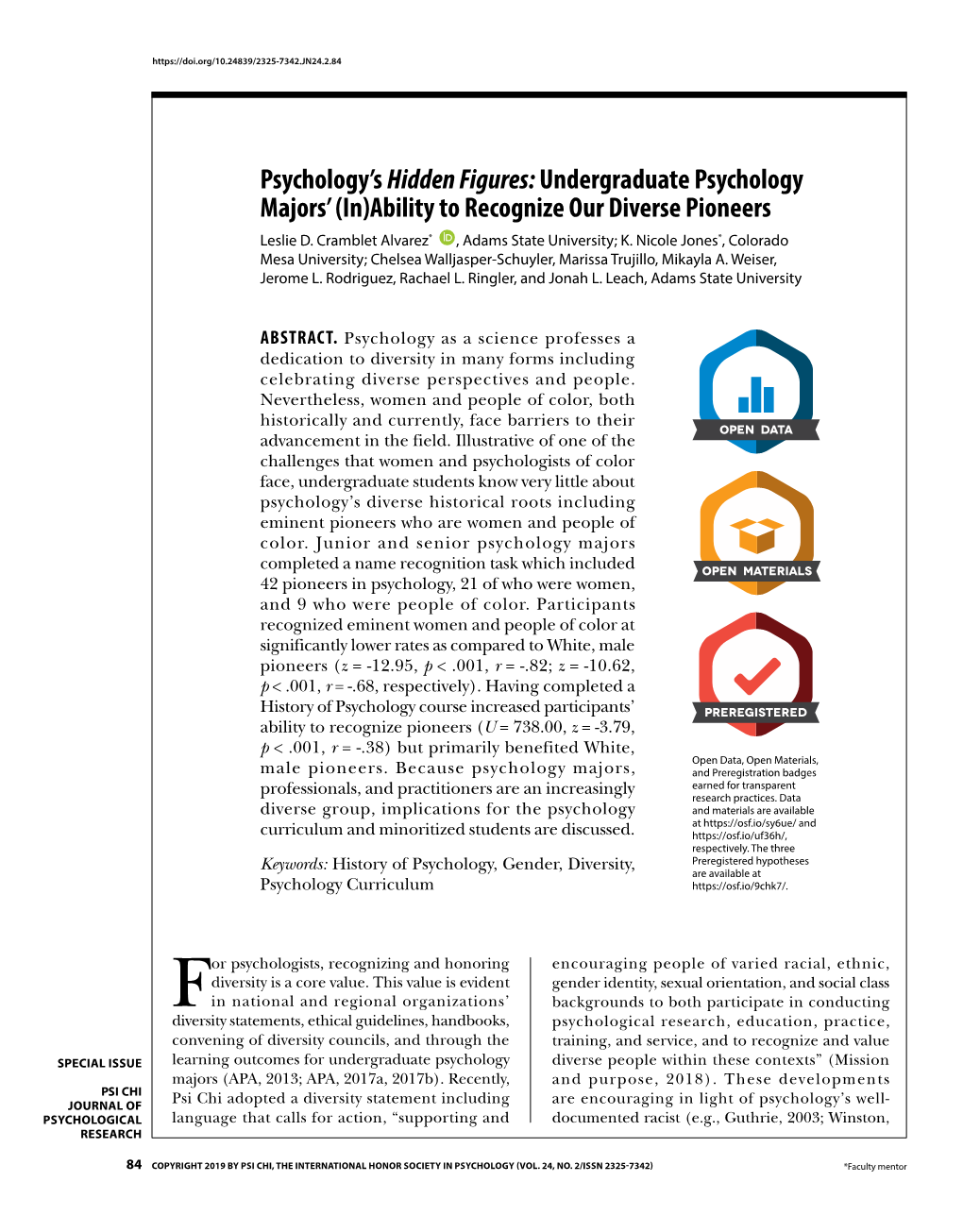 Psychology's Hidden Figures:Undergraduate Psychology