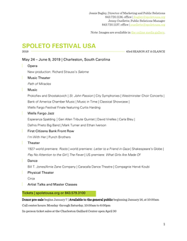 SPOLETO FESTIVAL USA 2019 43Rd SEASON at a GLANCE