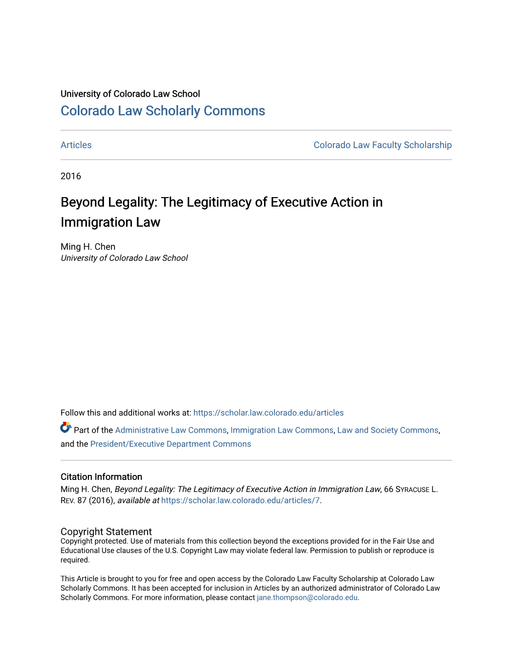 Beyond Legality: the Legitimacy of Executive Action in Immigration Law