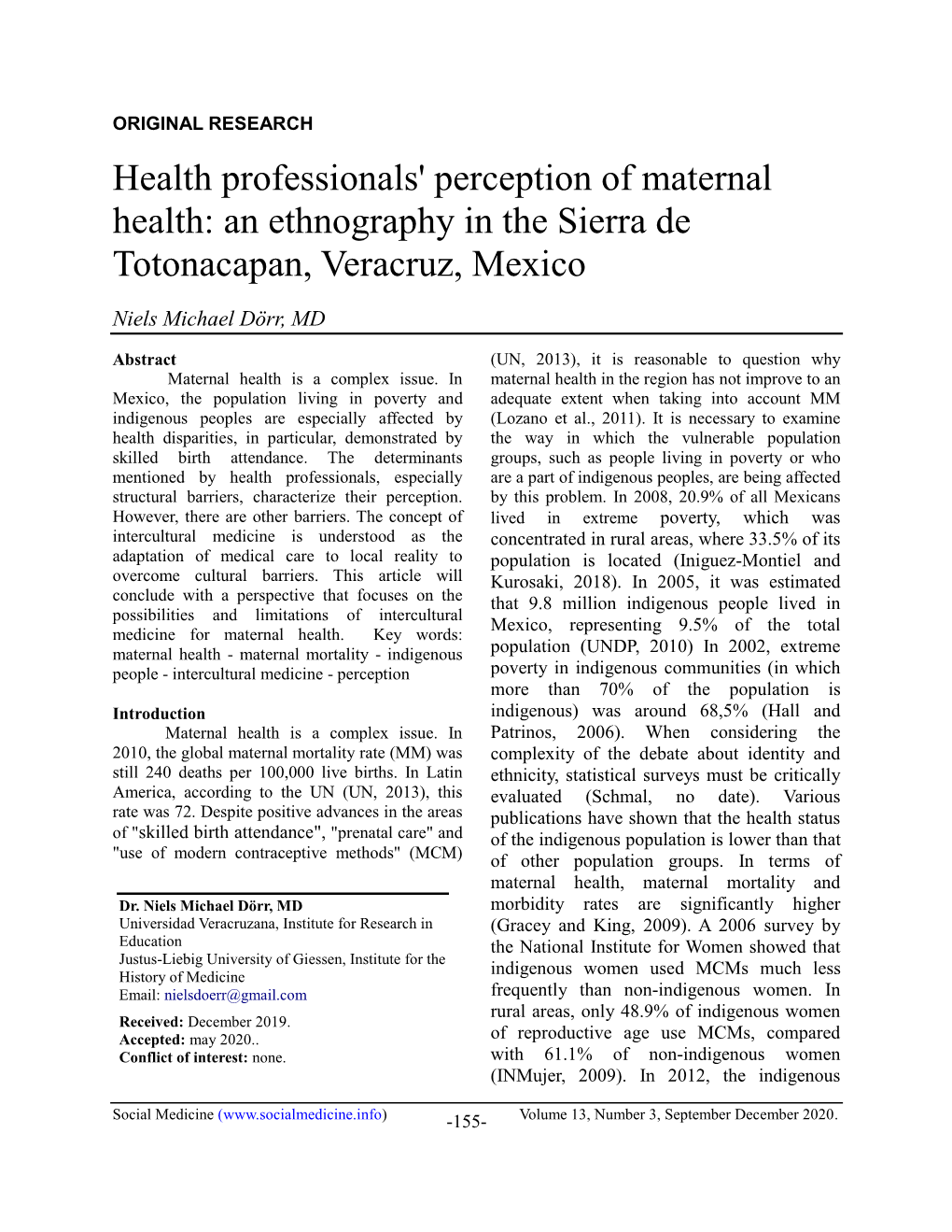 Health Professionals' Perception of Maternal Health: an Ethnography in the Sierra De Totonacapan, Veracruz, Mexico
