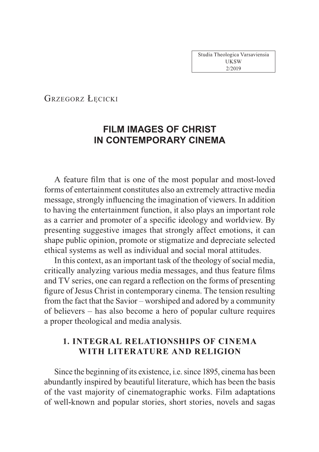 Film Images of Christ in Contemporary Cinema