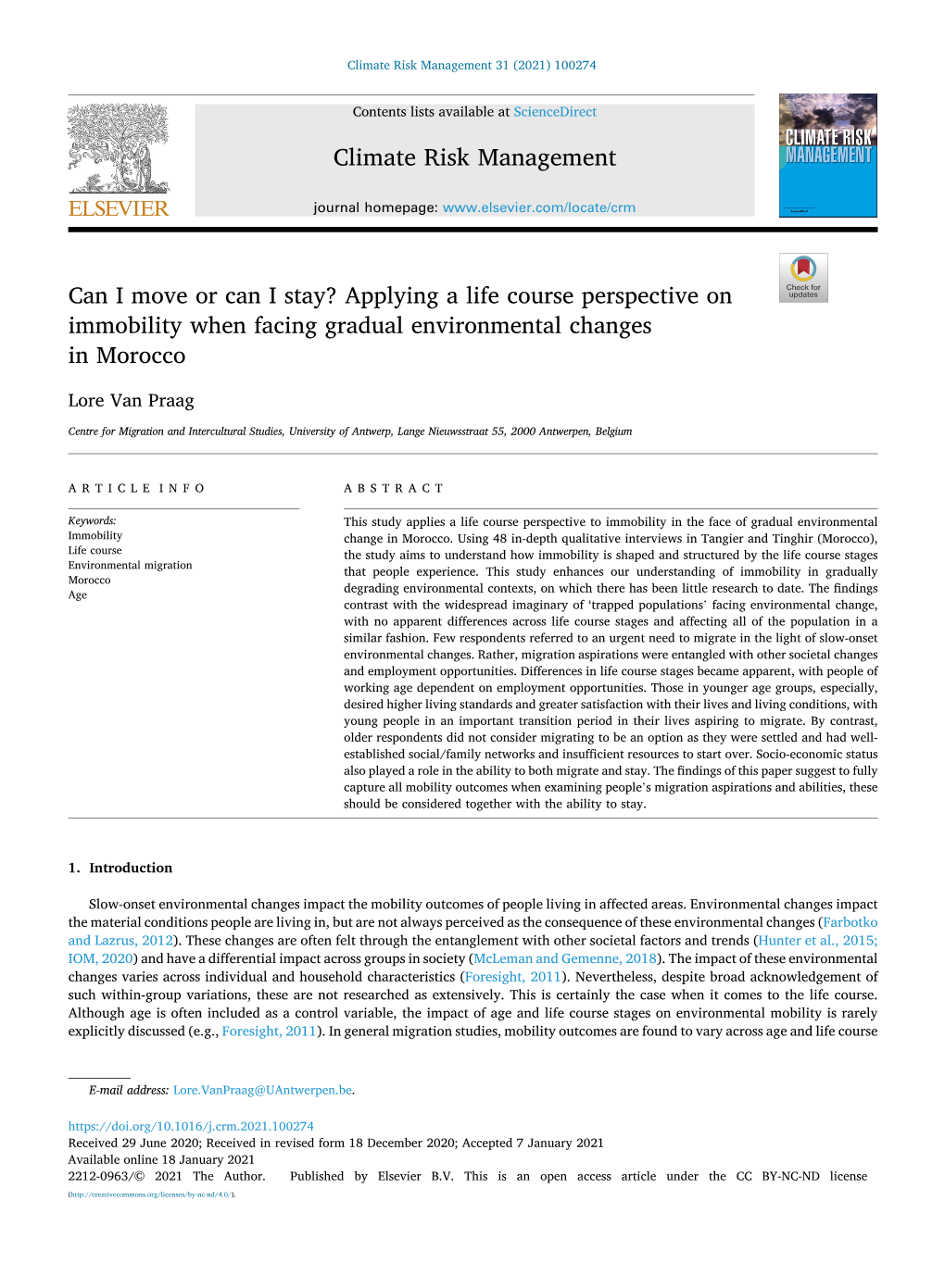 Applying a Life Course Perspective on Immobility When Facing Gradual Environmental Changes in Morocco