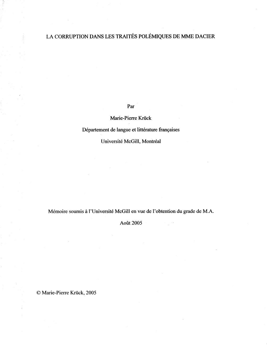 La Corruption Dans Les Traités Polémiques De Mme Dacier