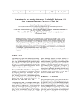 Description of a New Species of the Genus Dendrelaphis Boulenger, 1890 from Myanmar (Squamata: Serpentes: Colubridae)