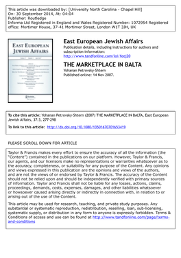 East European Jewish Affairs the MARKETPLACE in BALTA