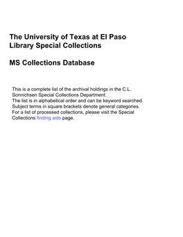 The University of Texas at El Paso Library Special Collections MS Collections Database