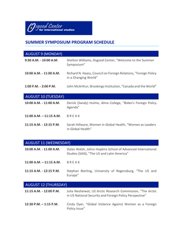 Summer Symposium Program Schedule