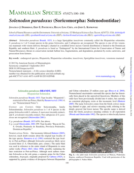 Solenodon Paradoxus (Soricomorpha: Solenodontidae)