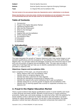 Table of Contents 1. Introduction 2. Fraud in the Higher Education Market