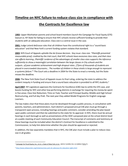 Timeline on NYC Failure to Reduce Class Size in Compliance with the Contracts for Excellence Law