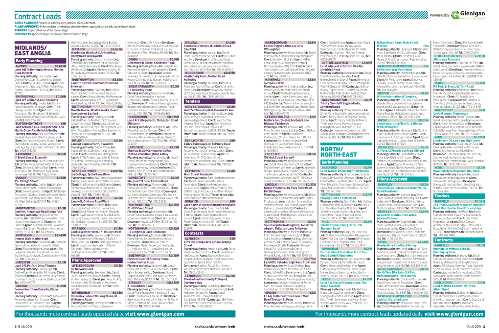 Contract Leads Powered by EARLY PLANNING Projects in Planning up to Detailed Plans Submitted