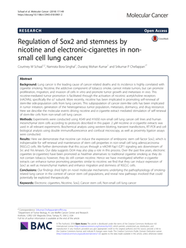 Regulation of Sox2 and Stemness by Nicotine and Electronic-Cigarettes in Non-Small Cell Lung Cancer