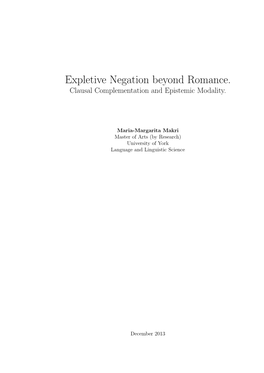 Expletive Negation Beyond Romance. Clausal Complementation and Epistemic Modality