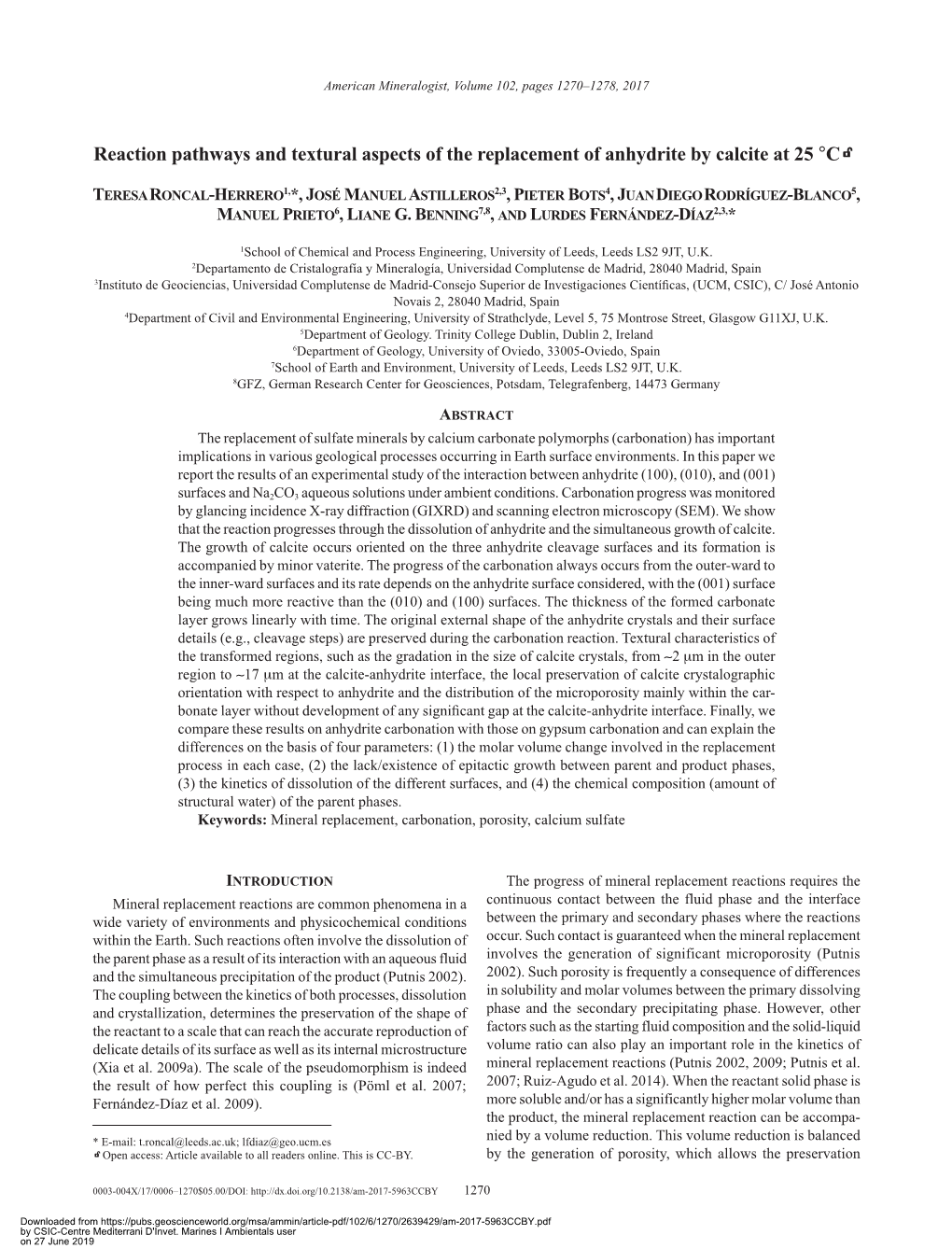 Reaction Pathways and Textural Aspects of the Replacement of Anhydrite by Calcite at 25 °C