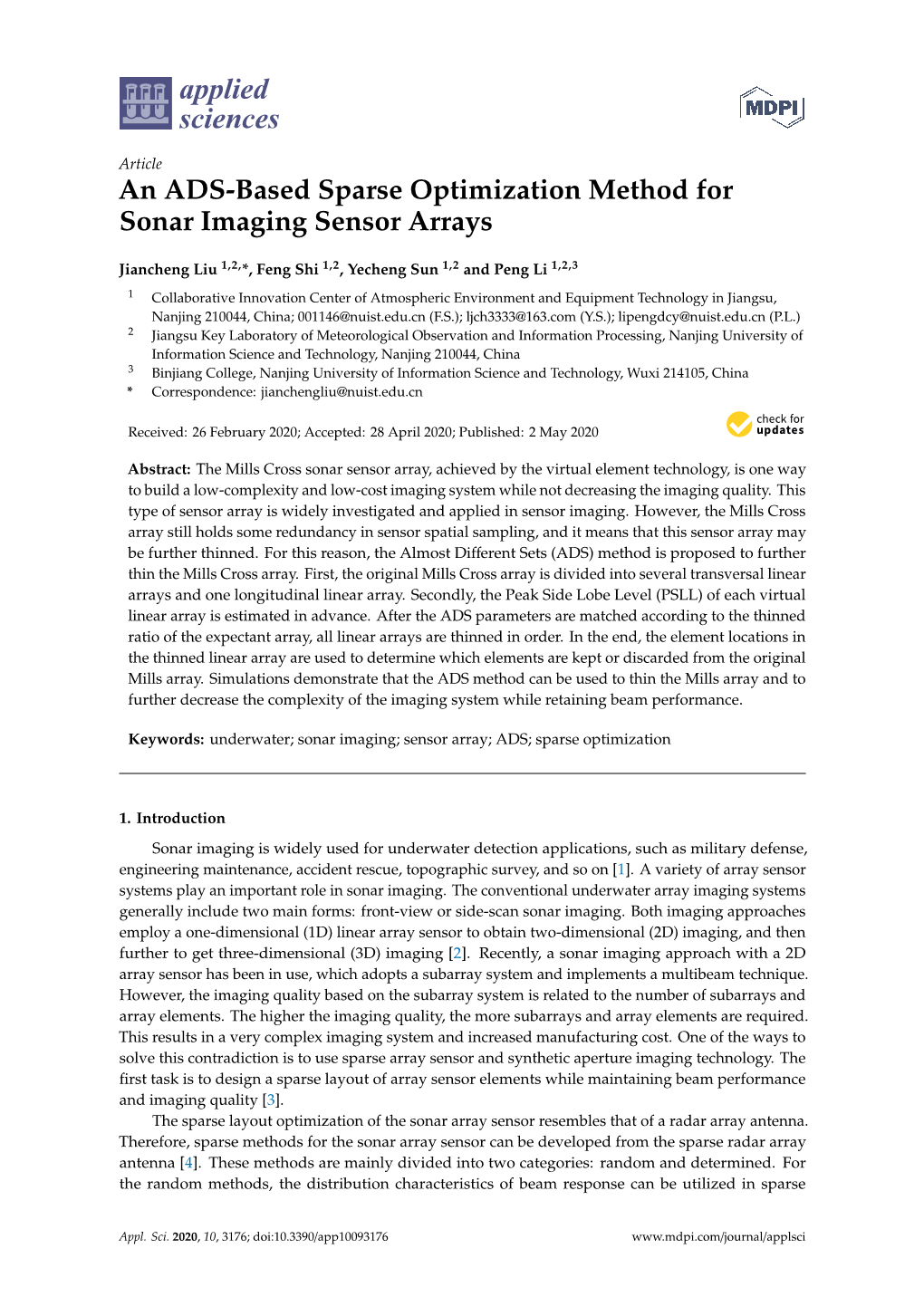An ADS-Based Sparse Optimization Method for Sonar Imaging Sensor Arrays