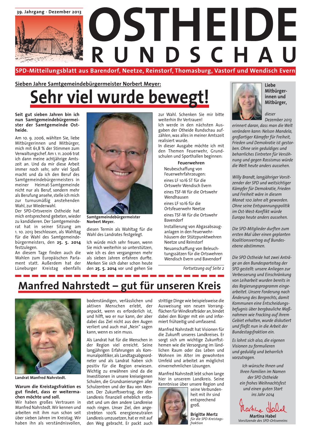 RUNDSCHAU SPD-Mitteilungsblatt Aus Barendorf, Neetze, Reinstorf, Thomasburg, Vastorf Und Wendisch Evern